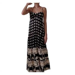 NEW JUAN DE DIOS julieta silk maxi dress in black/cream